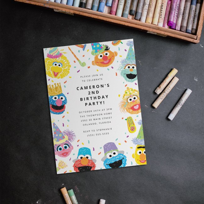 Sesame Street Pals Confetti Birthday Invitation Postinvitations