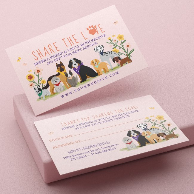 Share The Love Pet Family Pet Care & Grooming Pink Business Invitations