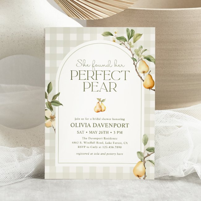 She Found Her Perfect Pear Botanical Bridal Shower Invitation