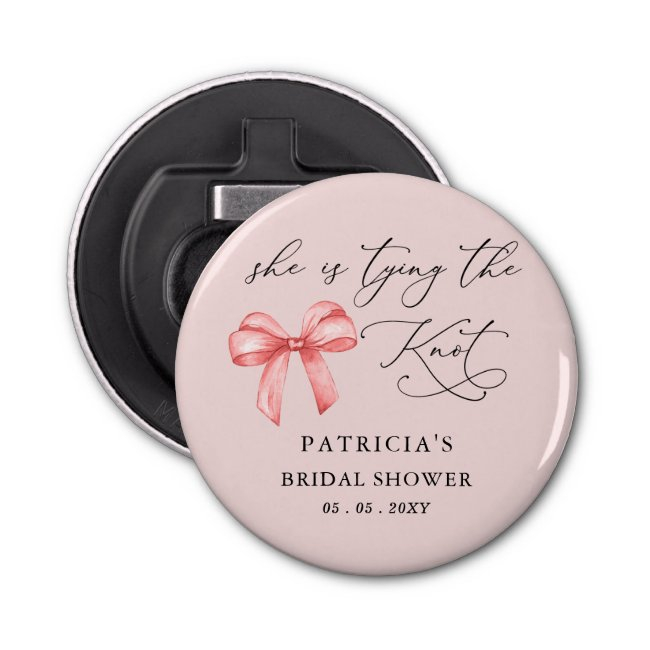 She Is Tying The Knot Pink Bow Bridal Shower Bottle Opener
