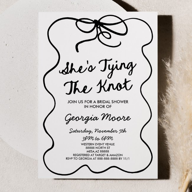 She's Tying The Knot Whimsical Bow Bridal Shower Invitation