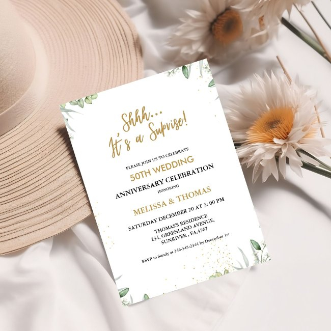Shhh It's A Surprise 50th Wedding Anniversary Invitation