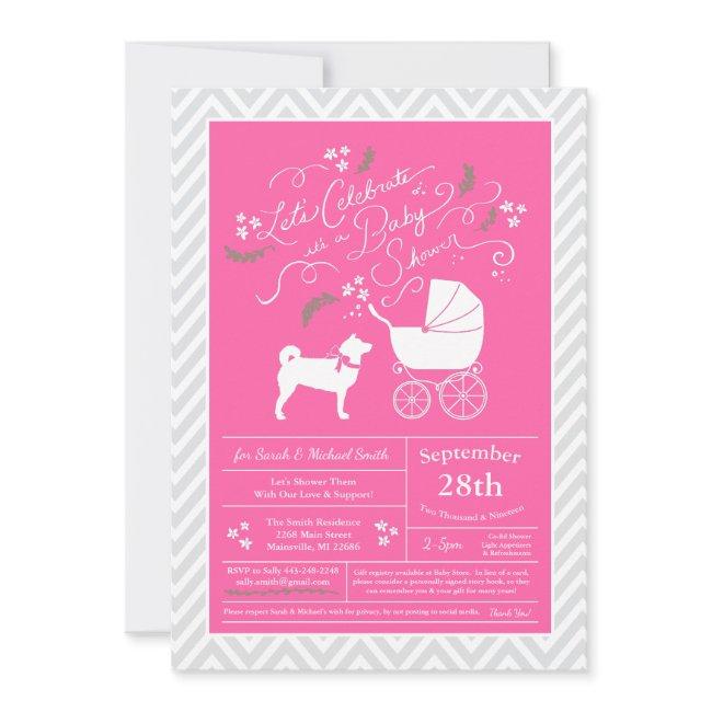 Shiba Inu Dog Baby Shower Girl Pink Invitation