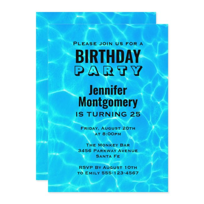 Shimmering Blue Pool Water Reflections Birthday Invitation