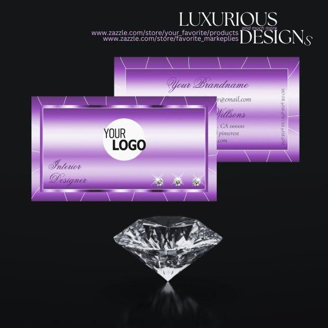 Shimmery Royal Purple With Diamonds And Logo Chic Business Invitations