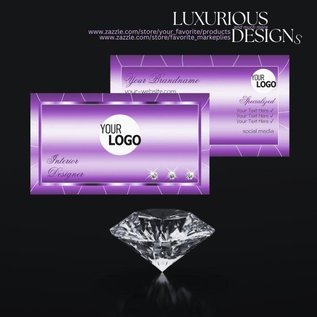 Shimmery Royal Purple With Diamonds And Logo Luxe Business Invitations