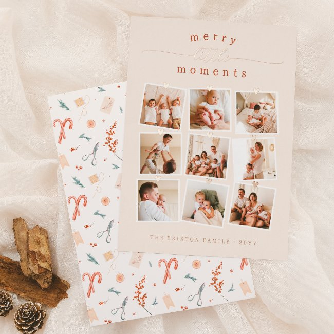 Shiny Merry Little Moments 9 Photo Christmas Foil Holiday Invitations