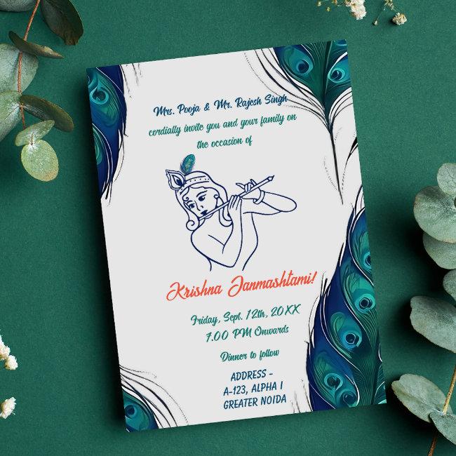 Shri Krishna Janmashtami Peacock Feather Invitation