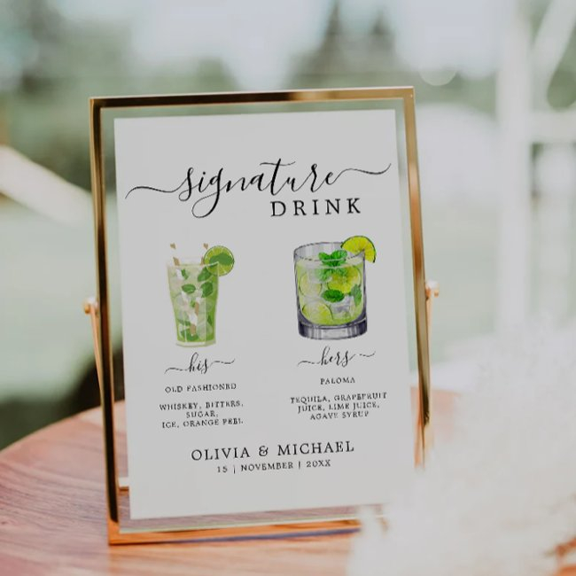 Signature Drinks Sign Template, Signature Cocktail Invitation
