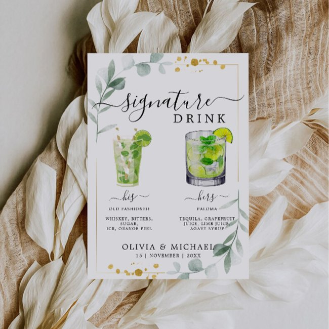 Signature Drinks Sign Template, Signature Cocktail Invitation