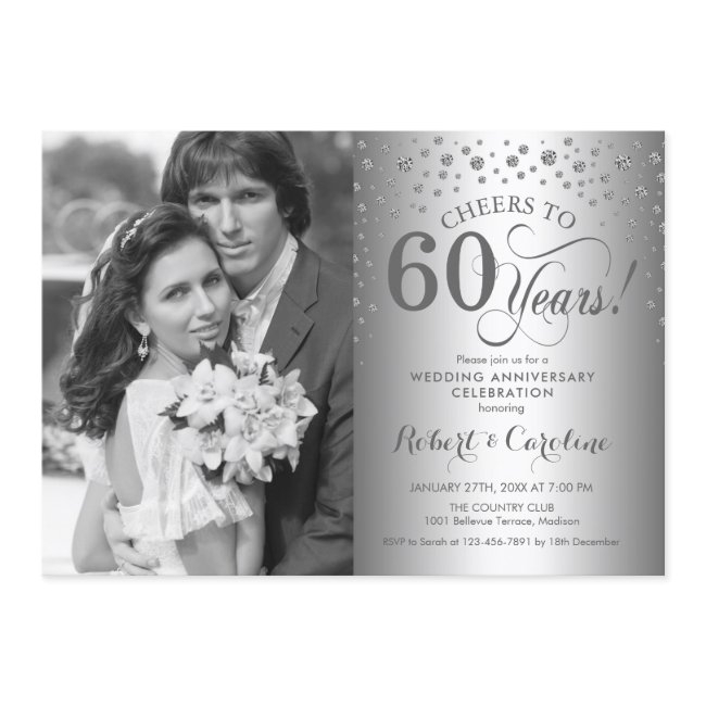 Silver 60th Wedding Anniversary With Photo Invitation