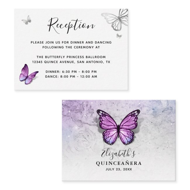 Silver And Light Purple Butterfly Details Enclosure Invitations