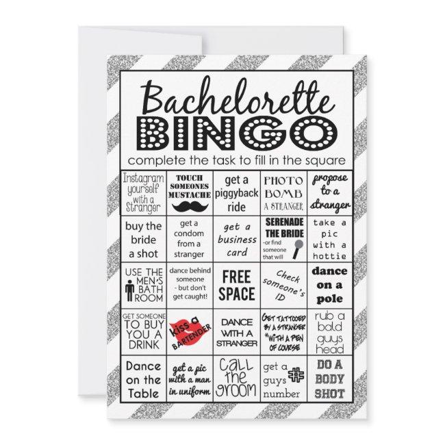Silver Bachelorette Bingo, Party Game, Challenge Invitation