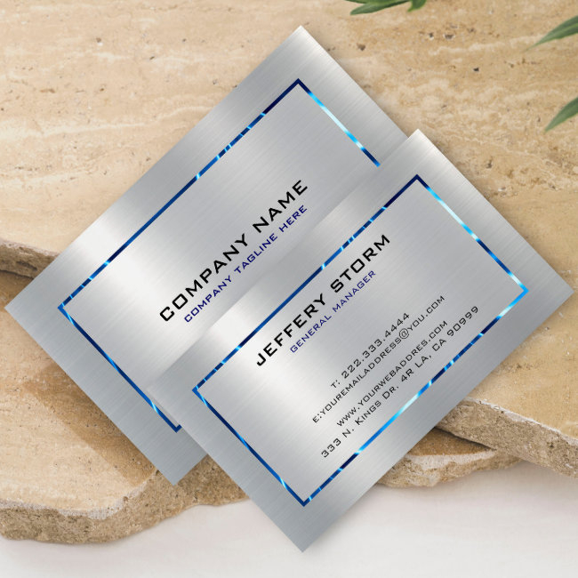 Silver Gray Metallic Texture Stainless Steel Look Business Invitations