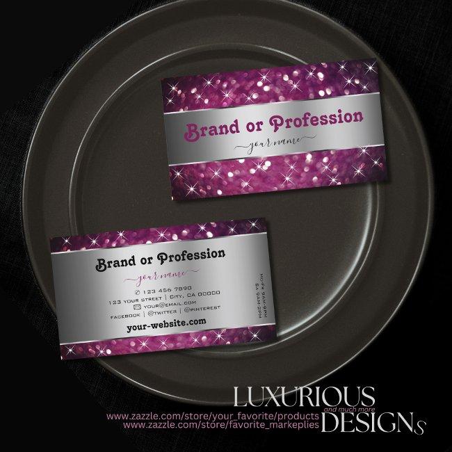 Silver Purple Burgundy Glitter Stars Elegance Business Invitations
