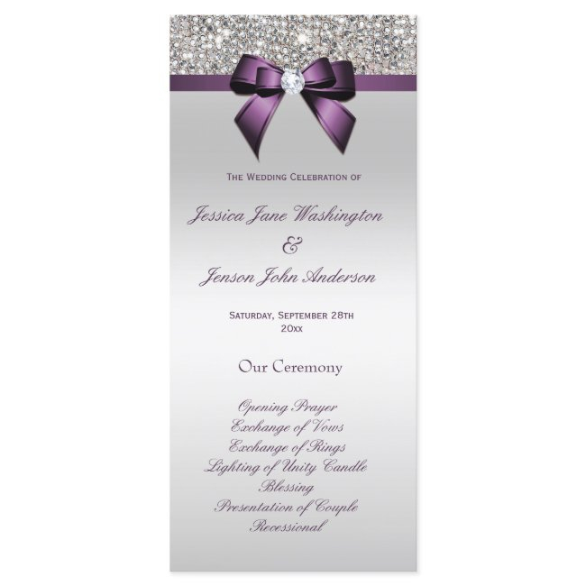 Silver Sequin Purple Bow Wedding Program