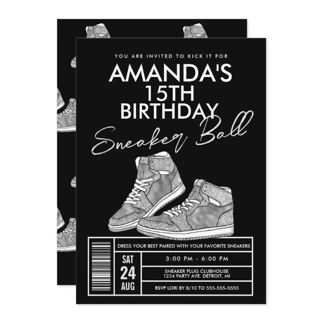 Silver Sneaker Ball Birthday Invitation