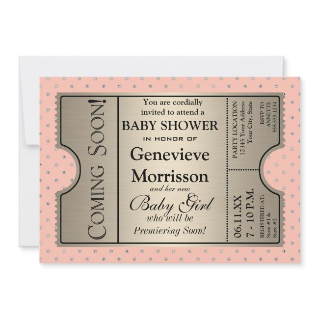 Silver Ticket Style New Baby Shower Party Invite