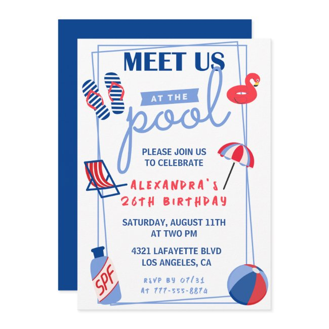 Simple 26th Birthday Invitations Pool Party Summer