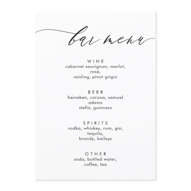 Simple And Modern Calligraphy Bar Menu