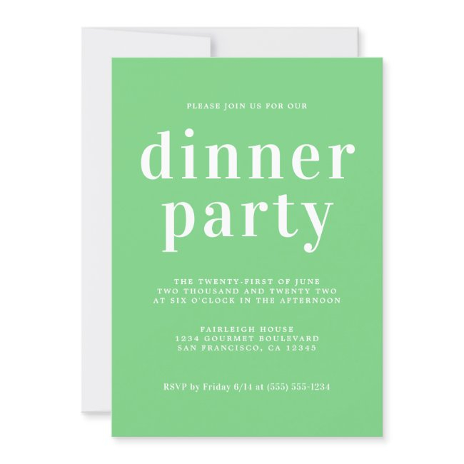 Simple Chic Typography Summer Green Dinner Party Invitation