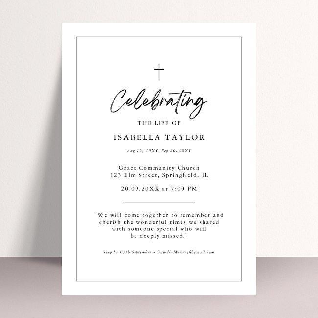 Simple Christian Memorial Religious Cross Funeral Invitation
