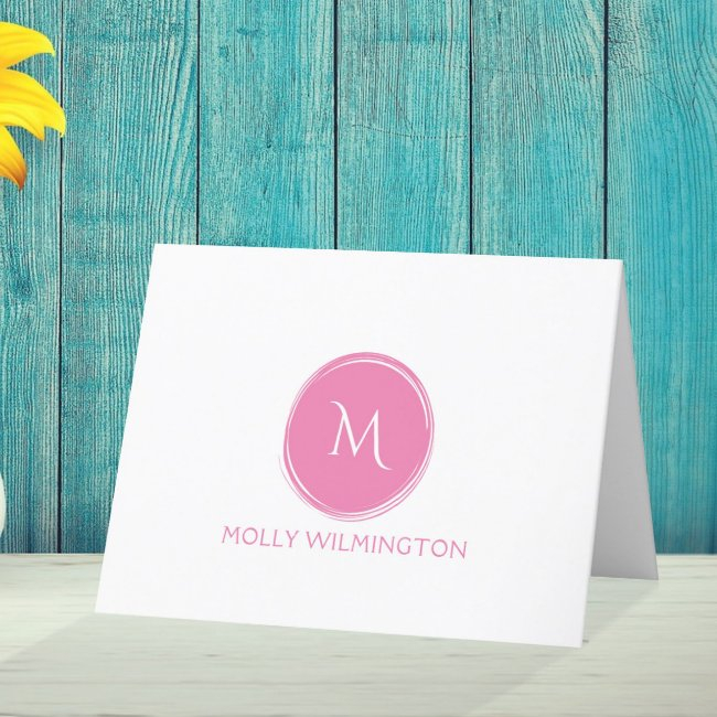 Simple Circle Monogram Pink Folded Note Invitations