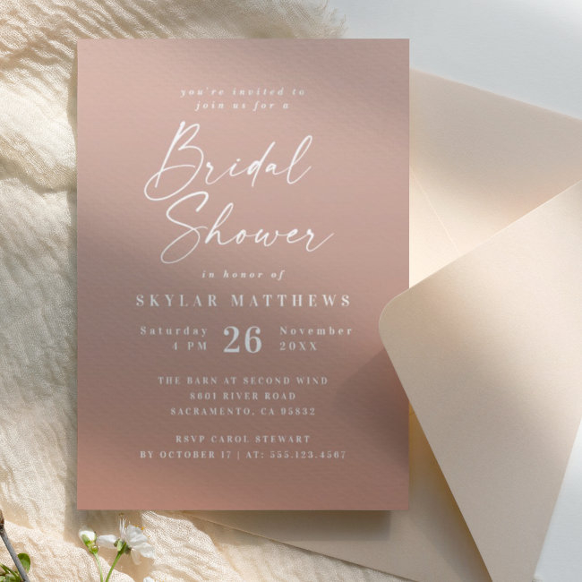 Simple Clay Terracotta & Blush Ombre Bridal Shower Invitation