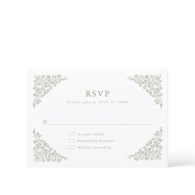 Simple Delicate Floral Timeless Sage Green Wedding Rsvp Invitations