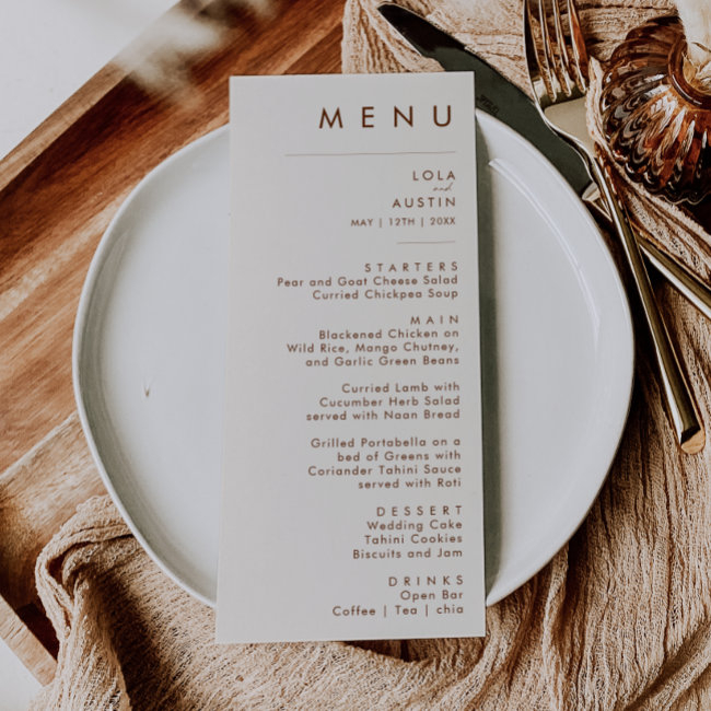 Simple Desert | Natural White Wedding Dinner Menu
