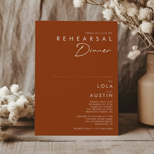 Simple Desert | Terracotta Rehearsal Dinner Invitation