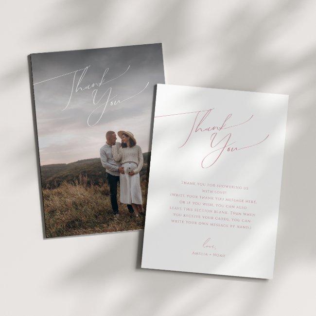 Simple Dusty Rose Vertical Photo Baby Shower Thank You Invitations