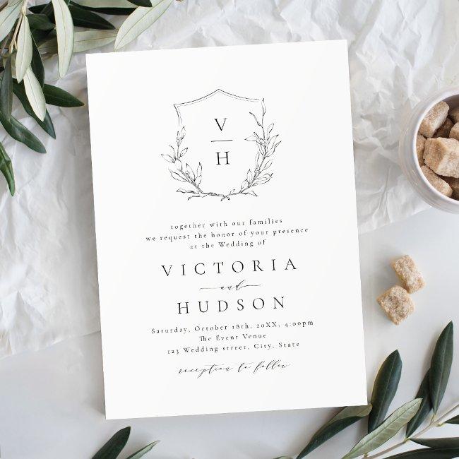 Simple Elegance Botanical Crest Monogram Wedding Invitation