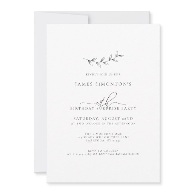 Simple Elegant 18th Birthday Surprise Party Invitation
