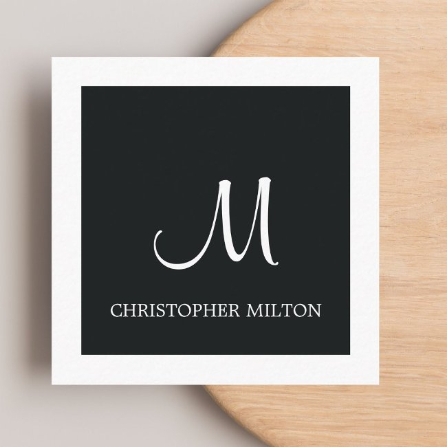 Simple Elegant Black White Monogram Attorney Square Business Invitations