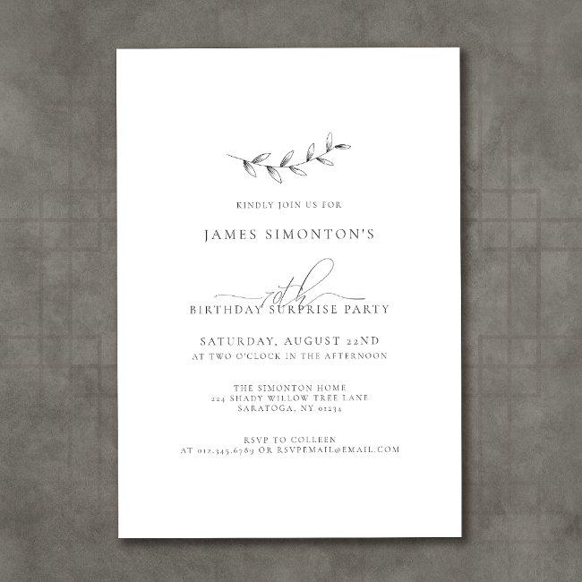 Simple Elegant Botanical 70th Birthday Invitation