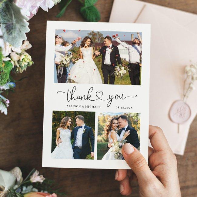 Simple Elegant Love Heart Script 4 Wedding Photo Thank You Invitations
