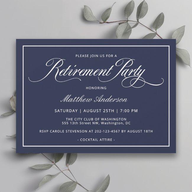 Simple Elegant Navy Blue Retirement Party Invitation