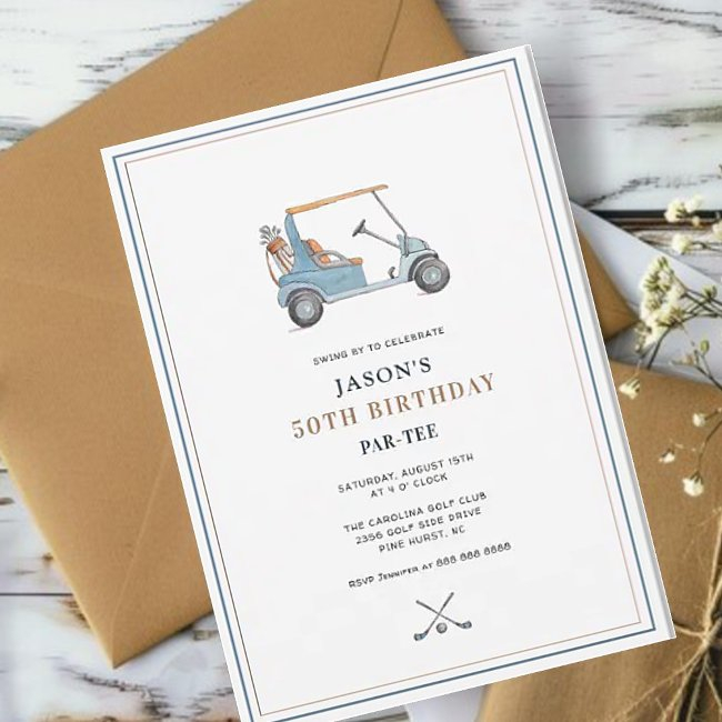 Simple Golf Themed Par- Tee Birthday Invitation