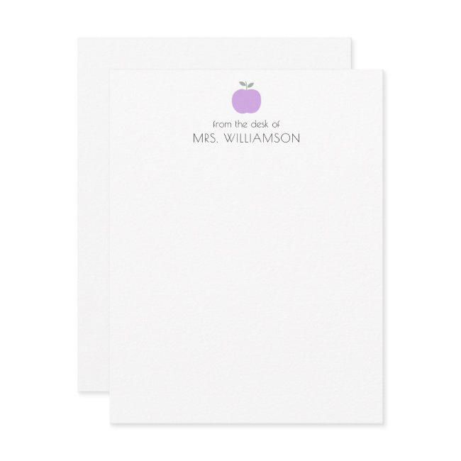 Simple Lilac Cute Apple Personalized Teacher Note Invitations