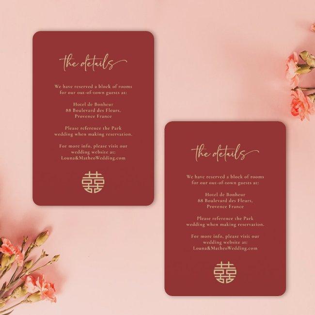 Simple Minimalist Red Chinese Wedding Detail  Invitation
