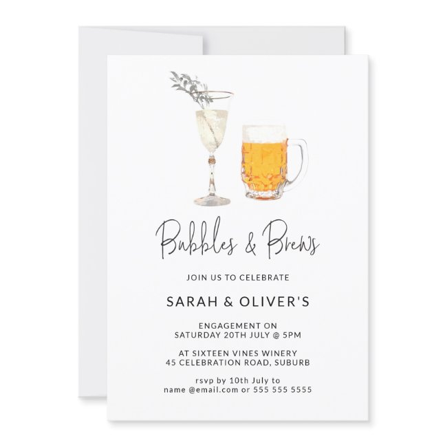 Simple Modern Bubbles & Brews Engagement Invitation