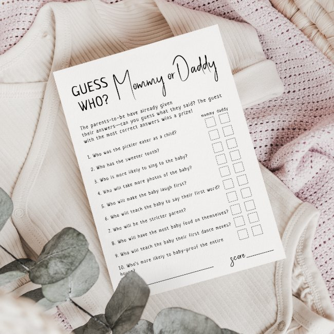 Simple Modern Guess Who Mommy Or Daddy Invitations