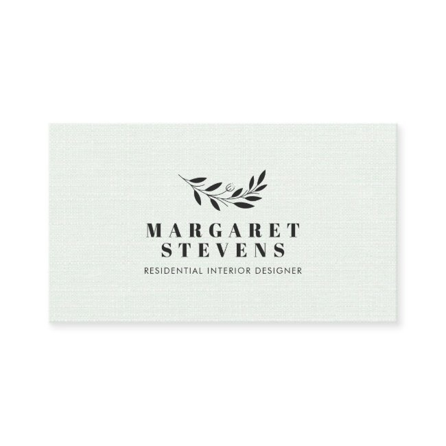 Simple Modern Mint Green Linen Elegant Branch Logo Business Invitations