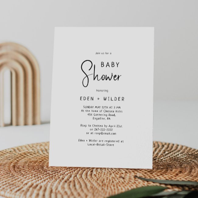 Simple Modern Neutral Couples Baby Shower Invitation