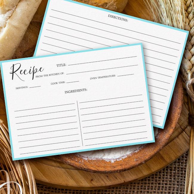 Simple Modern Recipe Invitations Aqua Blue