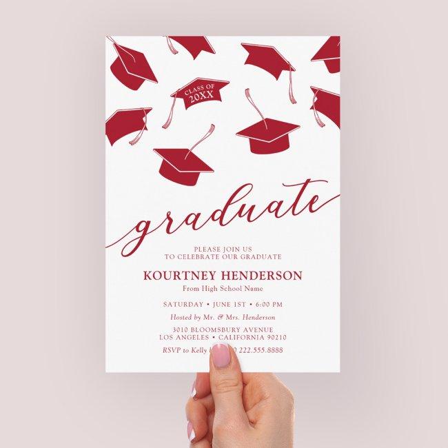 Simple Modern Red Graduation Party Invitations