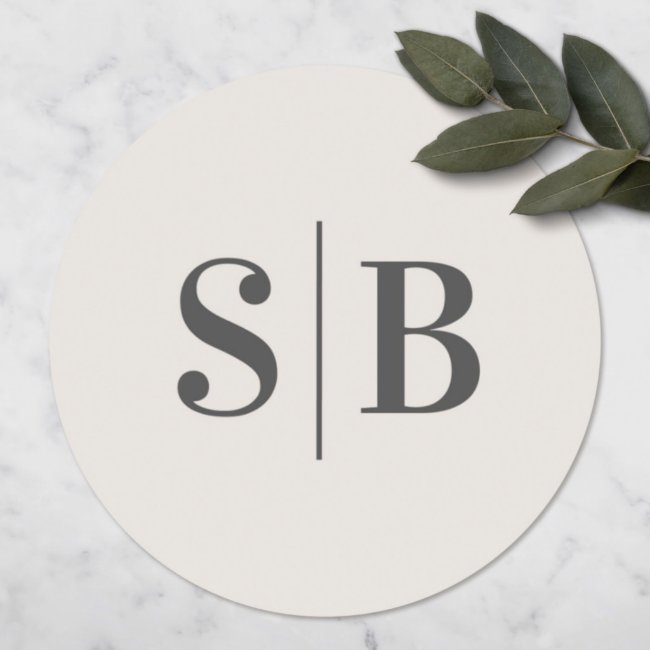 Simple Monogrammed Off-white Ivory Wedding Classic Round Sticker