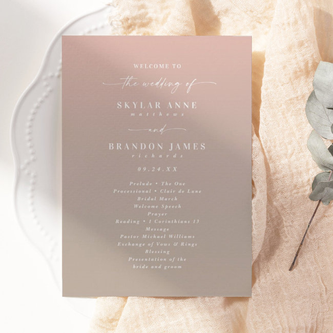 Simple Ombre Blush Pink & Beige Wedding Ceremony Program