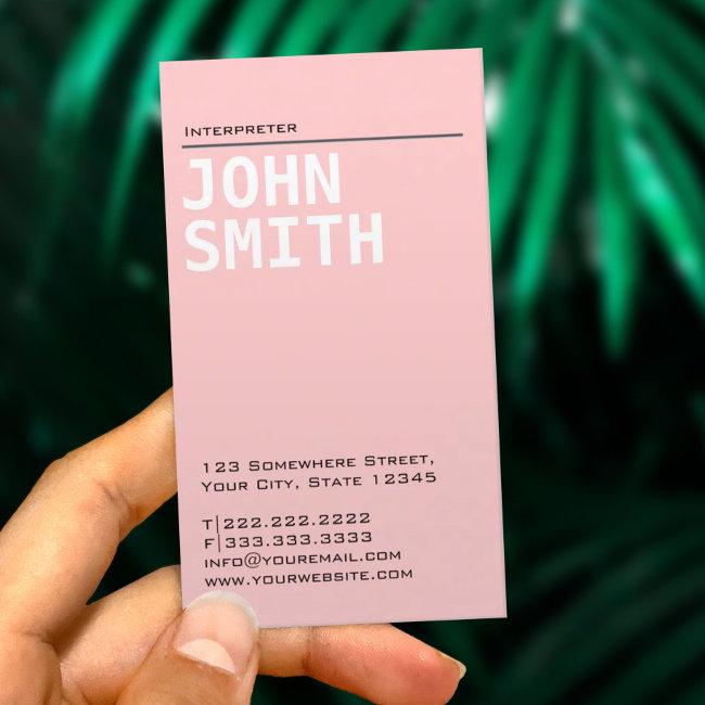 Simple Plain Pink Interpreter Business Invitations
